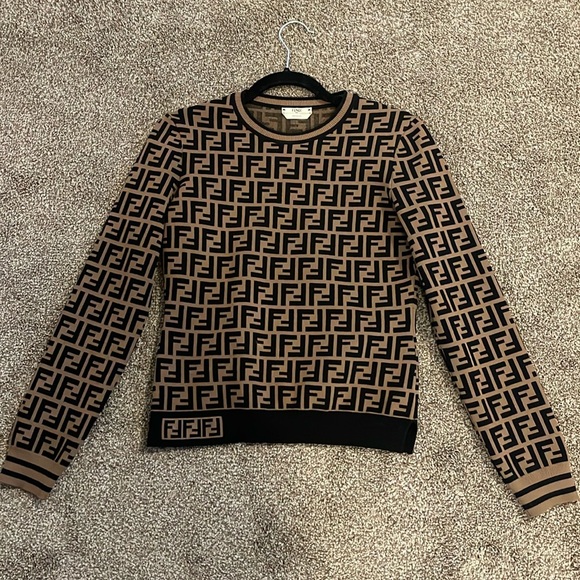Fendi | Sweaters | Fendi Black Brown Zucca Ff Logo Jumper Knit
